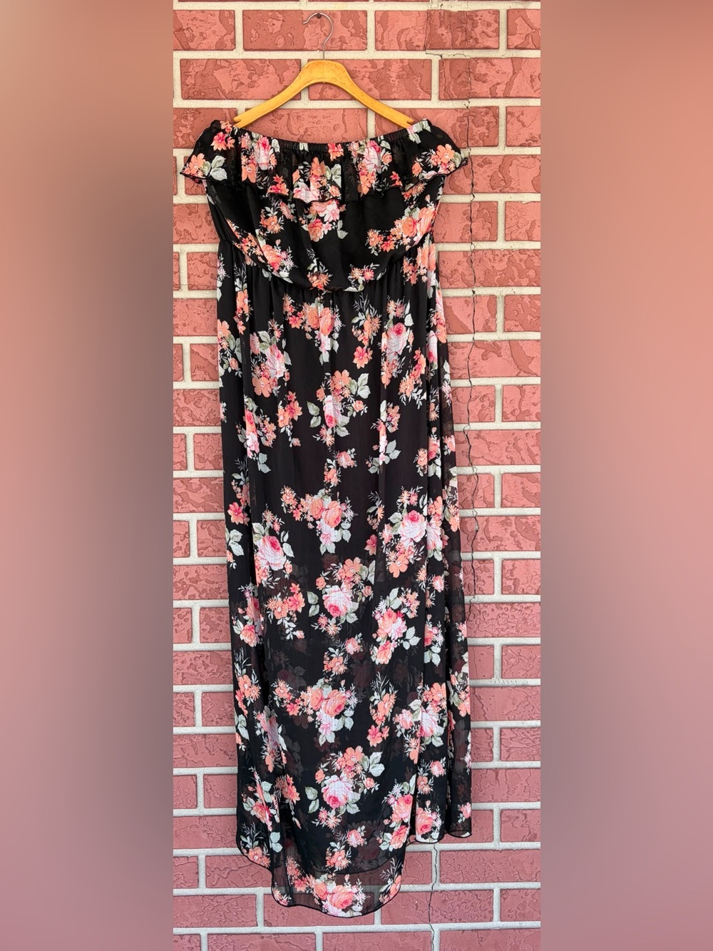 No Boundaries Black Maxi Skirt with Pink & Coral Floral Print